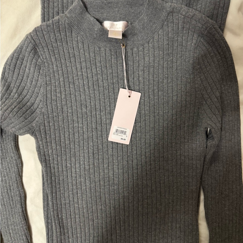 Grey Ribbed Knit Mock Neck Dress